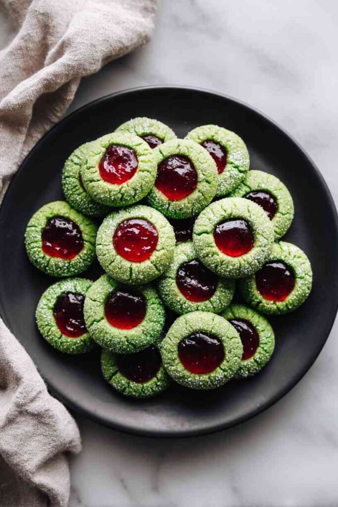 Grinch Thumbprint Cookies