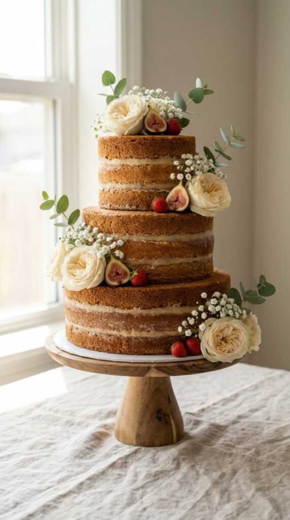 Minimalist Naked Cake with Fresh Flowers