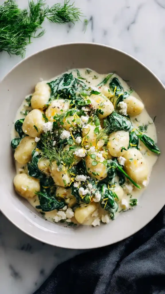 Creamy Spinach and Feta Gnocchi, gluten-free